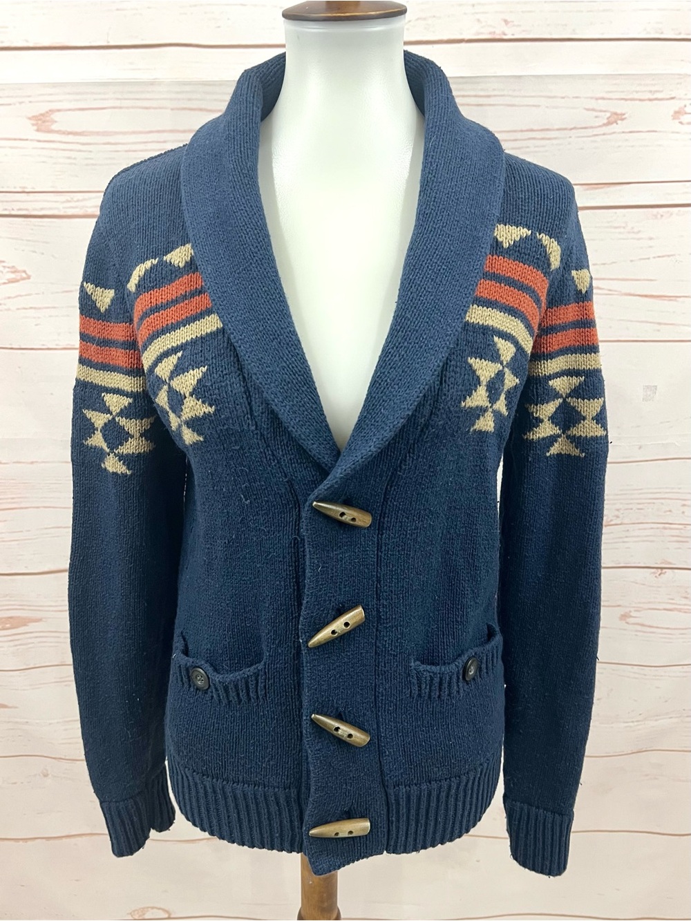 Levi’s Aztec Southwestern Print Toggle Shawl Collar Cozy Warm Cardigan Sweater